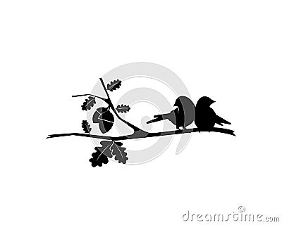 Bird on branch, birds couple, vector Vector Illustration