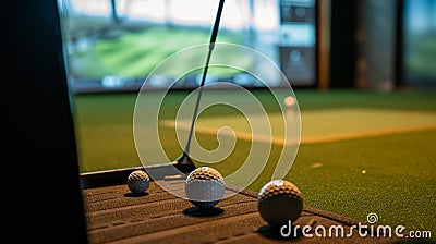 Sreen golf. Putter and golf ball on the background of the screen. Generative AI Stock Photo