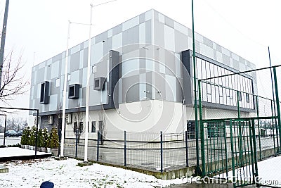 Sremska Mitrovica, Serbia, January 27, 2023 City swimming pool building. Pinky Swimming Pool, next to the Pinky Sports Editorial Stock Photo