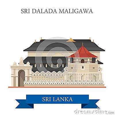 Sri Dalada Maligawa Sri Lanka landmarks vector flat attraction Vector Illustration