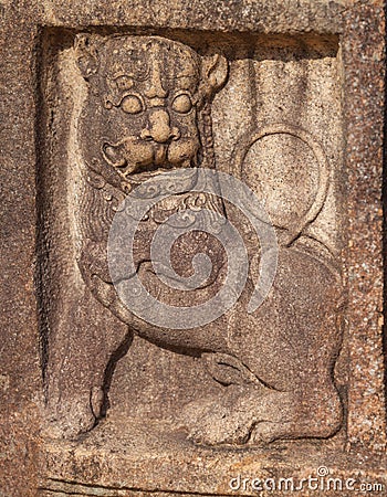 Sri Lanka, Anuradhapura - old wall, lion Stock Photo