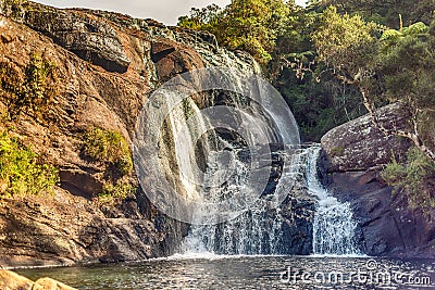 Sri Lanka: Baker`s Falls in Horton Plains National Park Stock Photo