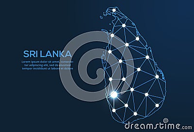 Sri Lanka communication network map. Vector low poly image of a global map with lights in the form of cities. Map in the form of a Stock Photo