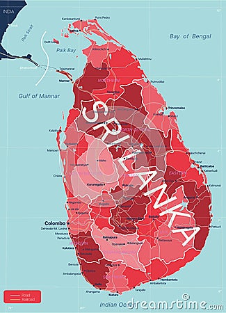 Sri Lanka detailed editable map Vector Illustration