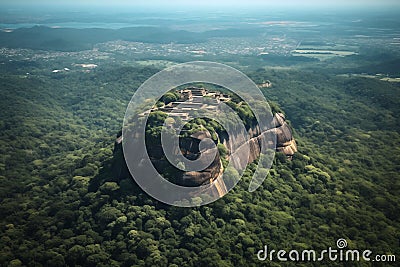 Sri Lanka drone view. Sigiriya Rock or Sinhagiri is ancient rock fortress in northern Matale District Stock Photo