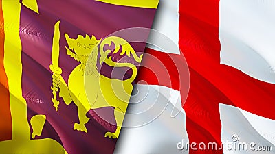 Sri Lanka and England flags. 3D Waving flag design. Sri Lanka England flag, picture, wallpaper. Sri Lanka vs England image,3D Stock Photo