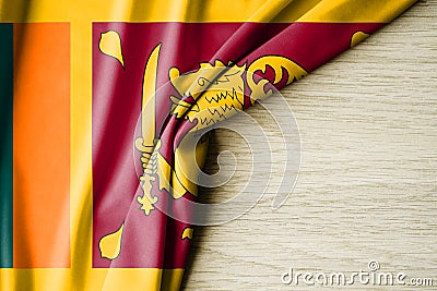 Sri Lanka flag. Fabric pattern flag of Sri Lanka. 3d illustration. with back space for text Cartoon Illustration