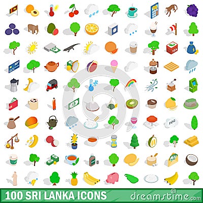 100 sri lanka icons set, isometric 3d style Vector Illustration