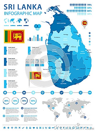 Sri Lanka - infographic map and flag - Detailed Vector Illustration Stock Photo