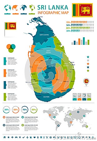 Sri Lanka - infographic map and flag - Detailed Vector Illustration Stock Photo