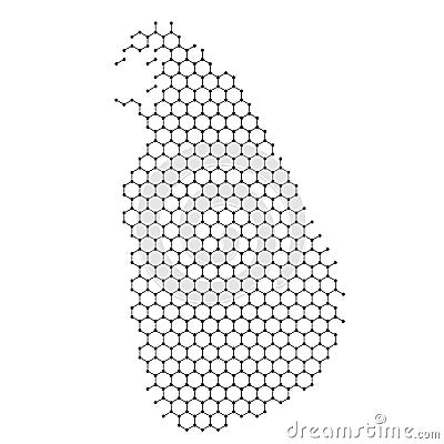 Sri Lanka map from abstract futuristic hexagonal shapes, lines, points black, form of honeycomb or molecular structure. Vector Cartoon Illustration