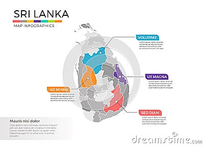 Sri Lanka map infographics vector template with regions and pointer marks Vector Illustration