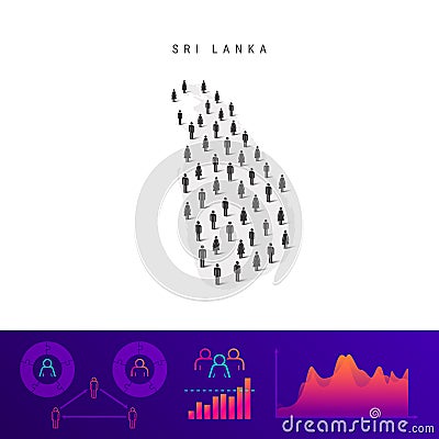 Sri Lanka people map. Detailed vector silhouette. Mixed crowd of men and women. Population infographic elements Vector Illustration