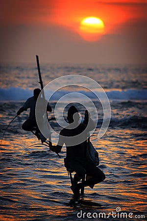 Sri Lanka: Stilt fishermen Editorial Stock Photo