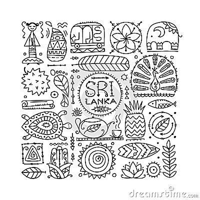 Sri Lanka travel, art background. Tribal elements for your design Vector Illustration