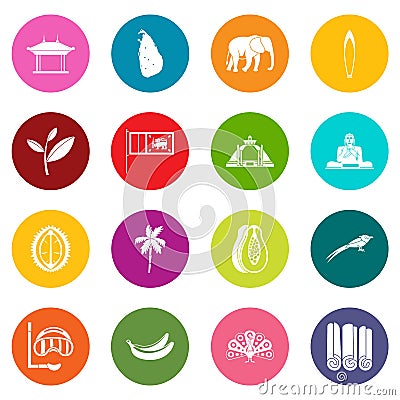 Sri Lanka travel icons many colors set Vector Illustration