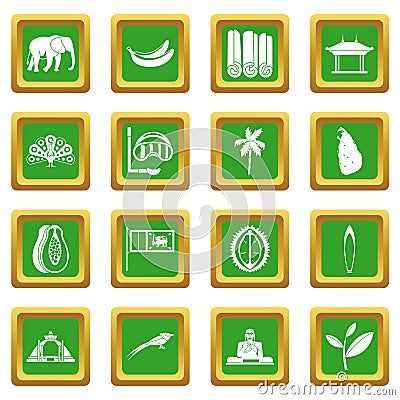 Sri Lanka travel icons set green Vector Illustration