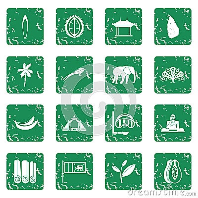 Sri Lanka travel icons set grunge Vector Illustration