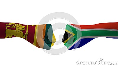 Sri Lanka vs South Africa hand flag cricket match Stock Photo