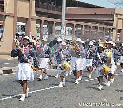 Sri Lankan school children marching in Hikkaduwa Editorial Stock Photo