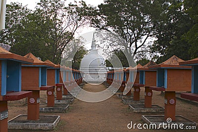 Sri Lankan Stupa and Buddha Altars, Late Afternoon Stock Photo