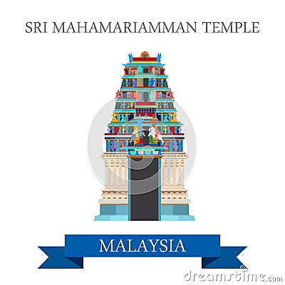 Sri Mahamariamman Hindu Temple Malaysia attraction sightseeing Vector Illustration