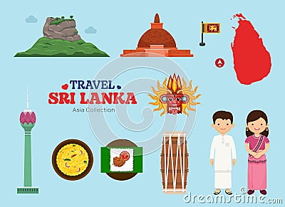 Travel Sri Lanka flat icons set. Sri Lanka element icon map and landmarks Vector Illustration