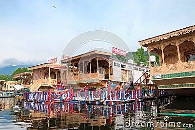 Srinagar, India - April 25, 2017 : Lifestyle in Dal lake, People living in 'House boat ' and using small boat 'Shikara ' for Editorial Stock Photo