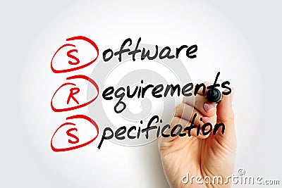 SRS - Software Requirements Specification is a description of a software system to be developed, acronym text concept with marker Stock Photo