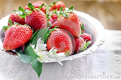 Srtawberry, fresh organic strawberies nd flower jasmine Stock Photo