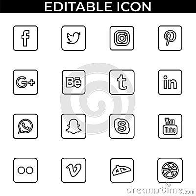 Simple set of social media fill and line vector icon Vector Illustration