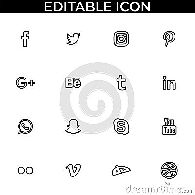 Simple set of social media fill and line icon Editorial Stock Photo