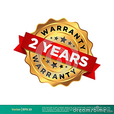 2 Years Warranty Gold Seal Stamp Vector Template Illustration Design. Vector EPS 10. Vector Illustration