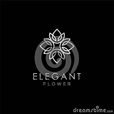 Elegant flower logo with silver color, black background / vector illustration.Elegant flower logo with silver color, black backgro Vector Illustration