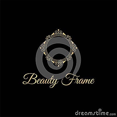 Elegant and luxurious stylish gold frame, logo for cosmetics, jewelry, spa and beauty, vector design logo Vector Illustration