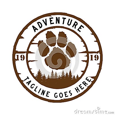 Wolf footprints, and pine forest, adventure logos, vector illustrations Vector Illustration