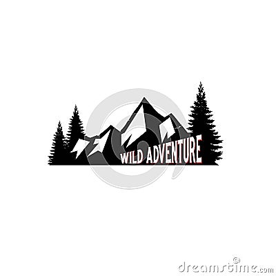 Mountain and pine trees logo design - vector illustration Vector Illustration