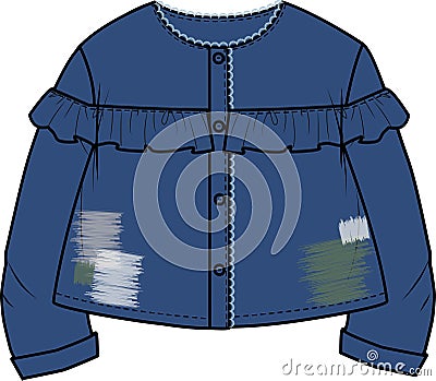Kid Girls Wear Frilly Collar Less Jacket Plus Shirt Shacket Vector Illustration