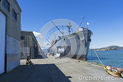 SS Jeremiah O`Brien ship at Fisherman`s Wharf in San Francisco Editorial Stock Photo