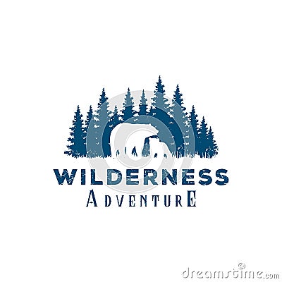 Bear and Pine Cedar Conifer Wilderness Adventure Logo Design Vector Vector Illustration