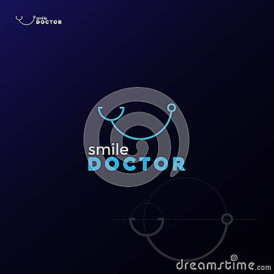 Stethoscope Line Smile Doctor Care Logo Design Vector Vector Illustration