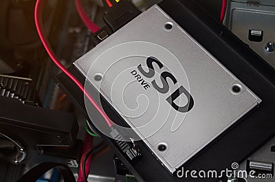SSD drive with cables. Stock Photo