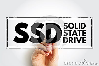 SSD Solid State Drive - solid-state storage device that uses integrated circuit assemblies to store data persistently, typically Stock Photo