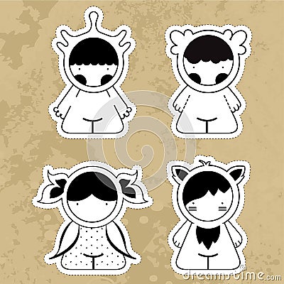 Sset cartoon cute monsters. Vector illustrations girls. Vector Illustration