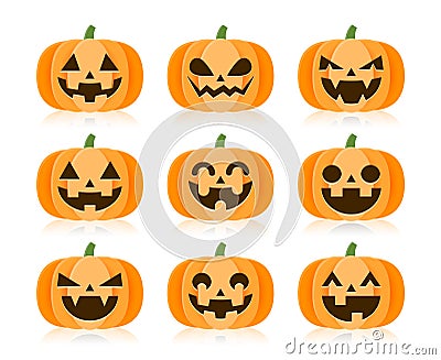 SSet of Cartoon Halloween Pumpkins, Vector and Illustration Vector Illustration