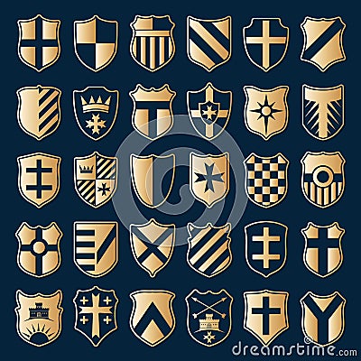 Sset of gold heraldic shields Vector Illustration