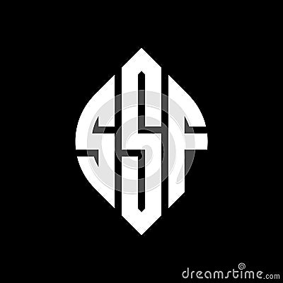 SSF circle letter logo design with circle and ellipse shape. SSF ellipse letters with typographic style. The three initials form a Vector Illustration
