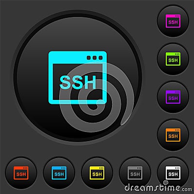 SSH client application dark push buttons with color icons Stock Photo