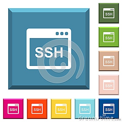 SSH client application white icons on edged square buttons Stock Photo