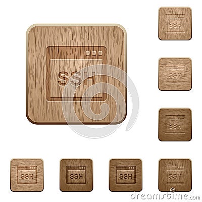 SSH client application wooden buttons Stock Photo